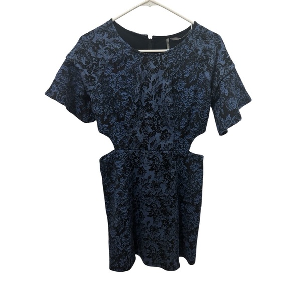 Anthropologie Blue Black Jacquard Cut-out Mini Dress Womens Size 6 - Picture 2 of 5